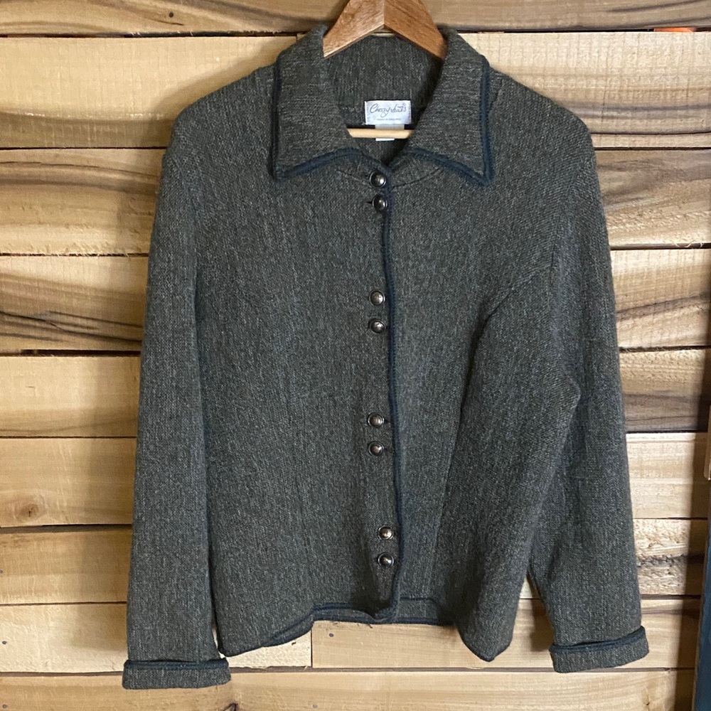 Cherry Lewis Gray wool Button-Up Cardigan sweater size medium made in England